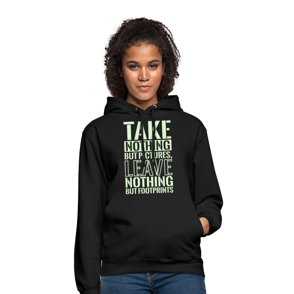 Unisex Hoodie Glow in the Dark Edition "TAKE NOTHING BUT PICTURES, LEAVE NOTHING BUT FOOTPRINTS" - Schwarz
