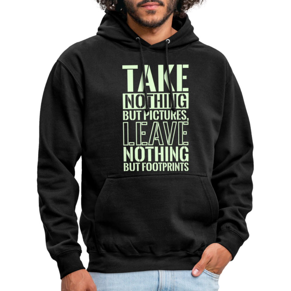 Unisex Hoodie Glow in the Dark Edition "TAKE NOTHING BUT PICTURES, LEAVE NOTHING BUT FOOTPRINTS" - Schwarz