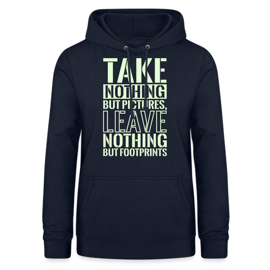 Frauen Hoodie Glow in the Dark Edition "TAKE NOTHING BUT PICTURES, LEAVE NOTHING BUT FOOTPRINTS" - Navy
