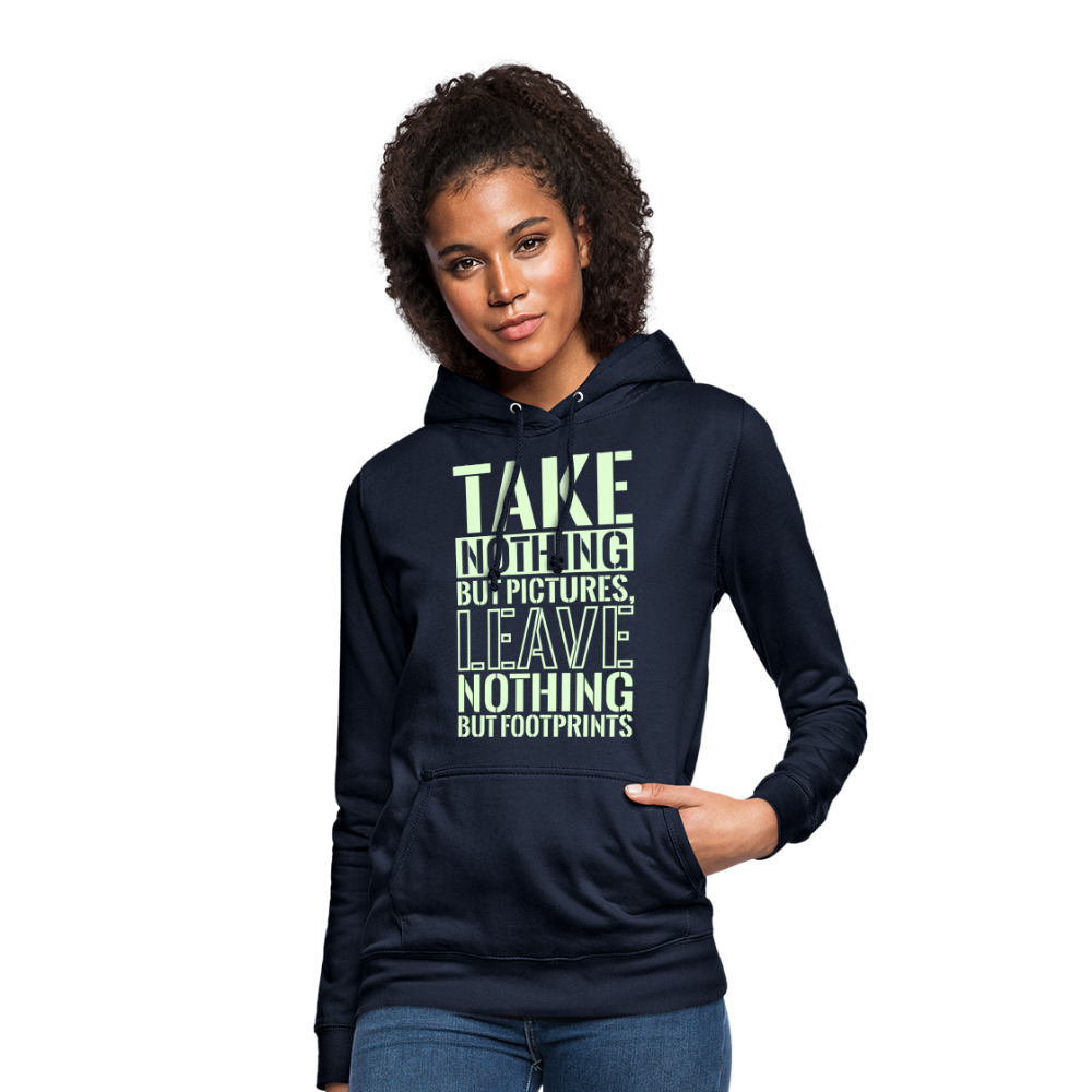 Frauen Hoodie Glow in the Dark Edition "TAKE NOTHING BUT PICTURES, LEAVE NOTHING BUT FOOTPRINTS" - Navy